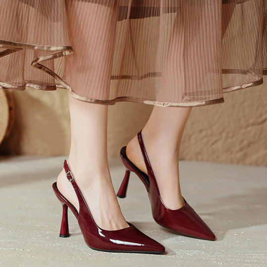 Damen elegante Slingback-Pumps mit spitzem Design und glänzender Oberfläche R&B