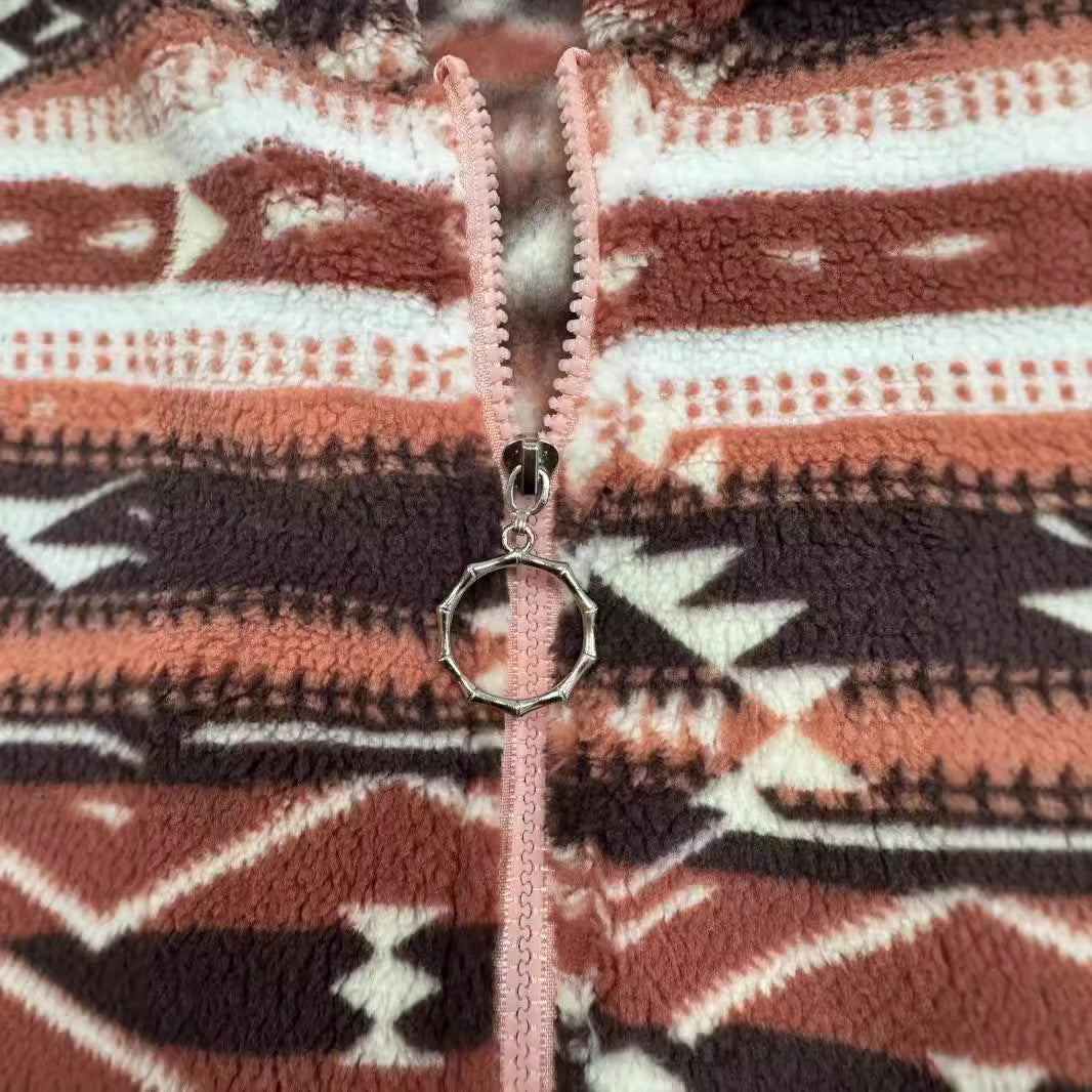 Damen Fleecejacke mit grafischem Muster und praktischen Taschen