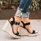 Damen Wedge-Sandalen mit geflochtenem Jute-Detail und verstellbarem Riemen R&B