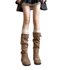Damen modische Stiefel mit gerafftem Schaft und elegantem Schnallen-Detail R&B