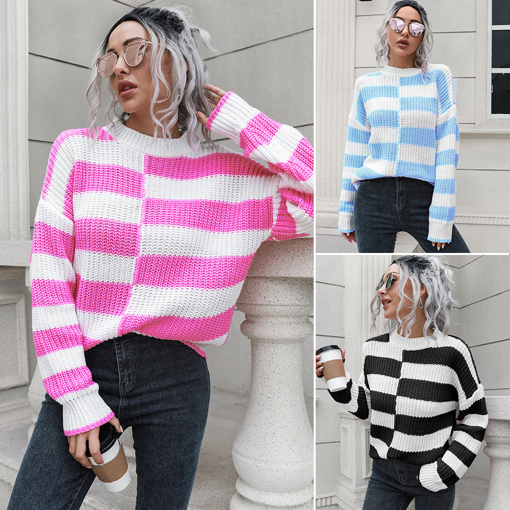 Damen Lässiger Streifenpullover mit weichem Material und lässigem Schnitt R&B