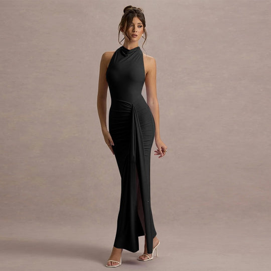 Damen Elegantes Maxikleid mit hochgeschlossenem Design und raffinierter Drapierung R&B