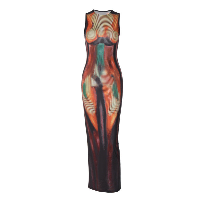 Damen Elegantes Maxikleid mit faszinierendem Grafikdruck R&B
