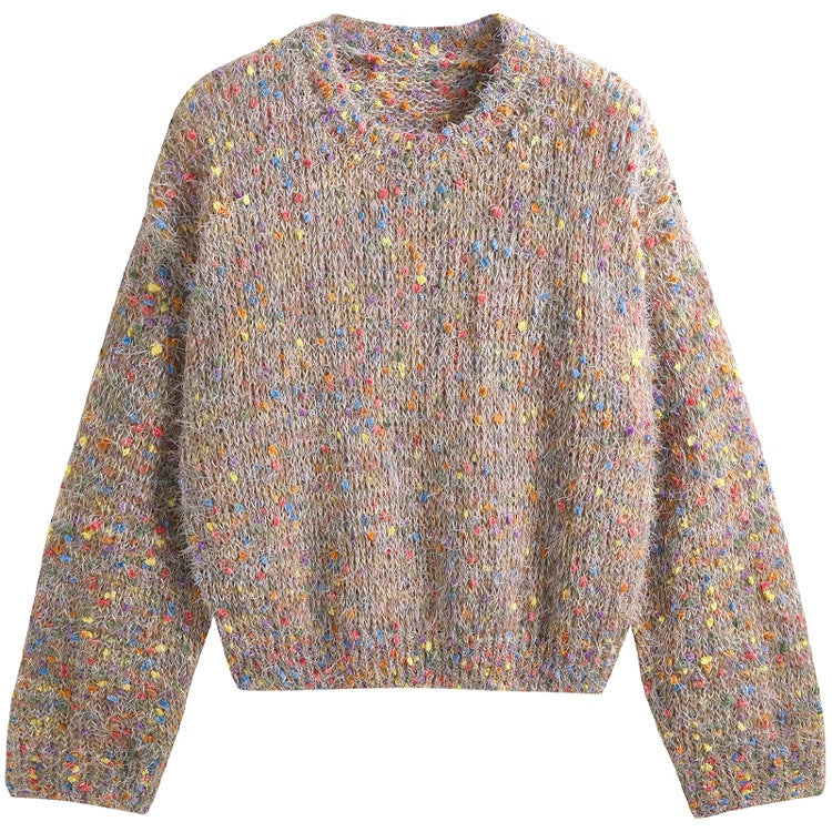 Damen modischer Pullover mit buntem Strukturstrick und Rundhalsausschnitt R&B