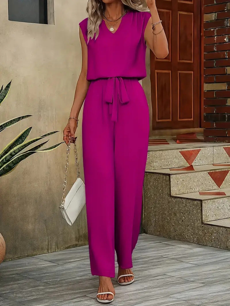Damen Eleganter Suit mit V-Ausschnitt und Taillenknoten R&B