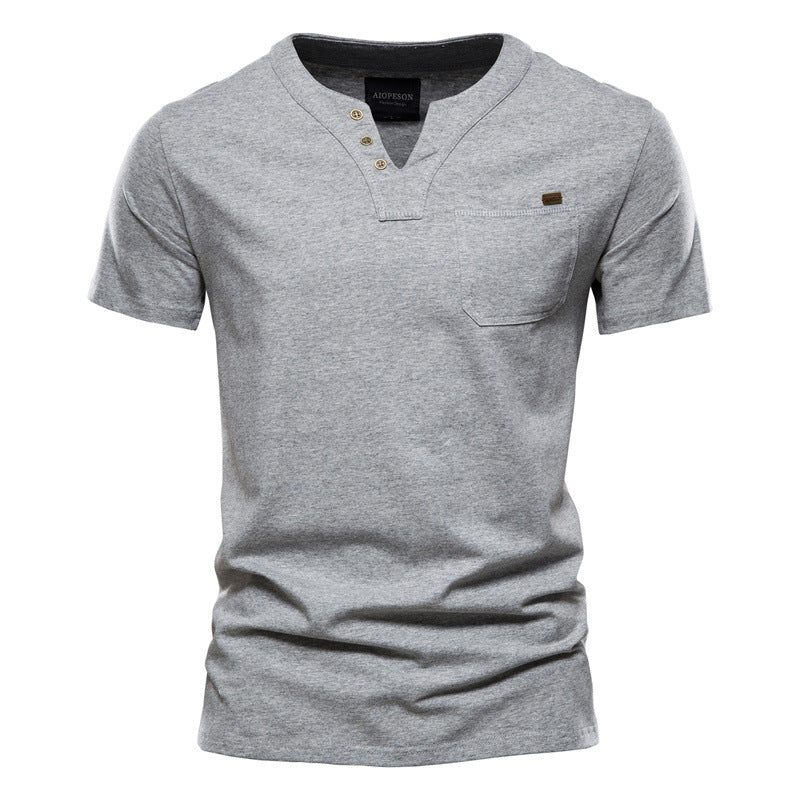 Herren Kurzarm-Shirt mit modernem Henley-Ausschnitt und Brusttasche R&B