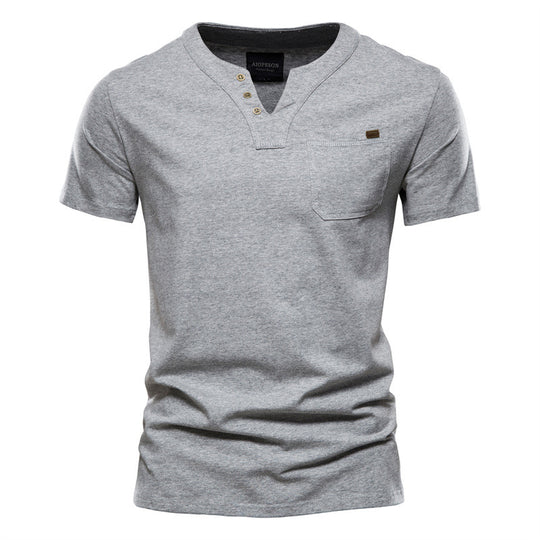 Herren Kurzarm-Shirt mit modernem Henley-Ausschnitt und Brusttasche R&B