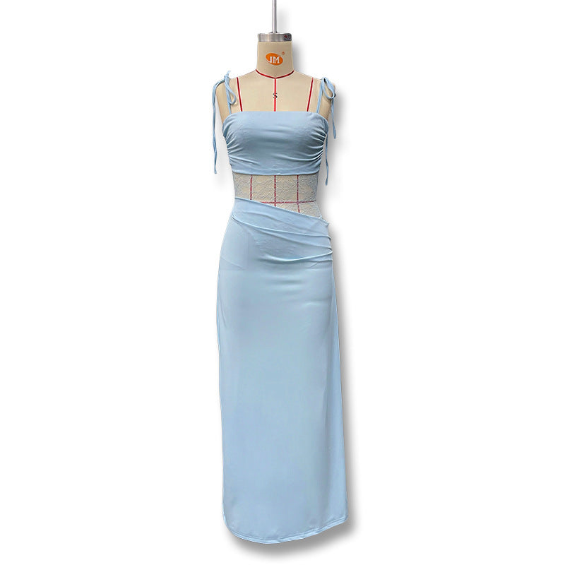 Damen Elegantes Maxikleid mit Spitzeneinsätzen und verstellbaren Trägern R&B