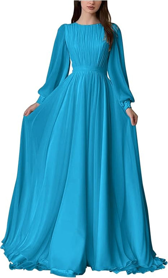Damen Maxi-Party Kleid mit langen fließenden Ärmeln und Spitzenakzenten R&B