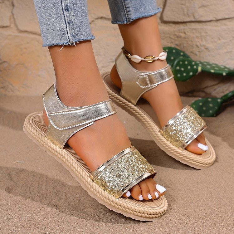 Damen Komfortable Glitzer-Sandalen mit verstellbaren Riemen R&B