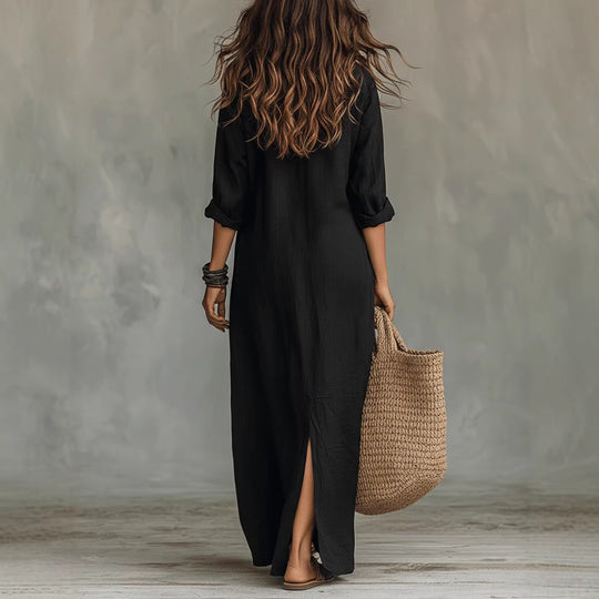 Damen Langes Hemdkleid mit Knopfverschluss und seitlichem Schlitz R&B