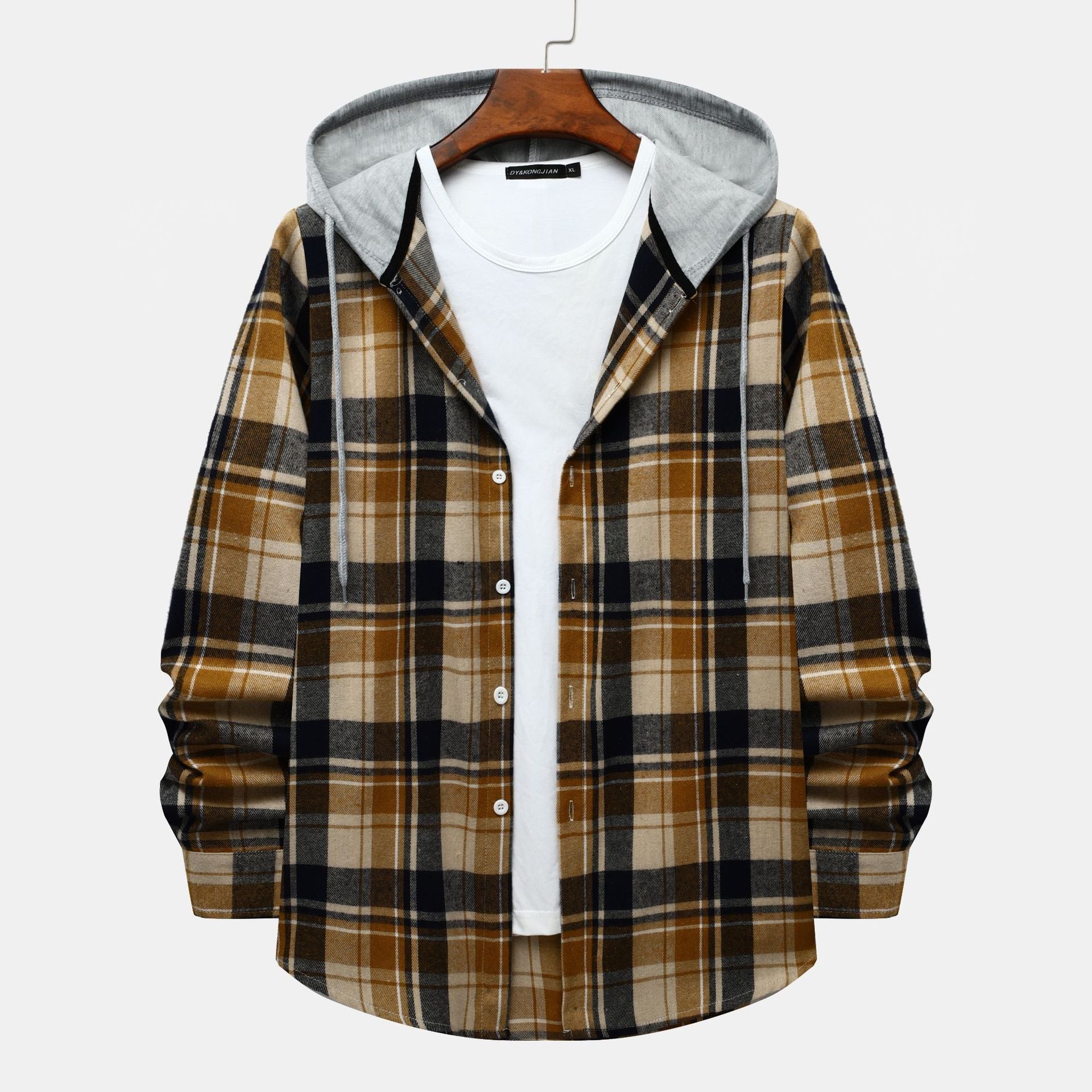 Herren Karierte Hemdjacke mit Kapuze und bequemer Passform