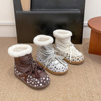 Damen Kuschelige Winterstiefel mit modischem Polka-Dot Design und weichem Kunstfellkragen R&B