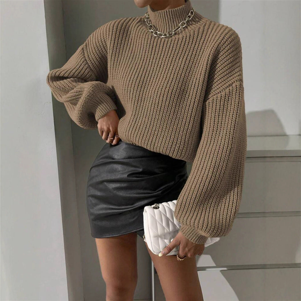 Damen weicher Strickpullover mit hohem Kragen R&B