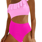 Damen Eleganter Einseitiger Badeanzug mit Volant R&B