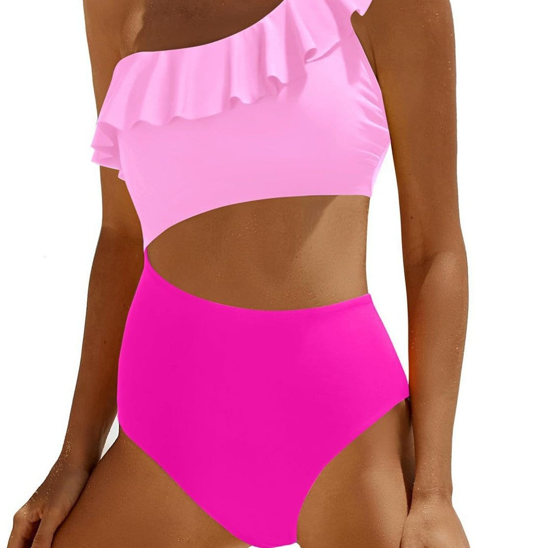Damen Eleganter Einseitiger Badeanzug mit Volant R&B