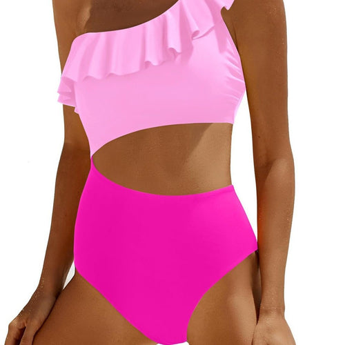 Damen Eleganter Einseitiger Badeanzug mit Volant R&B