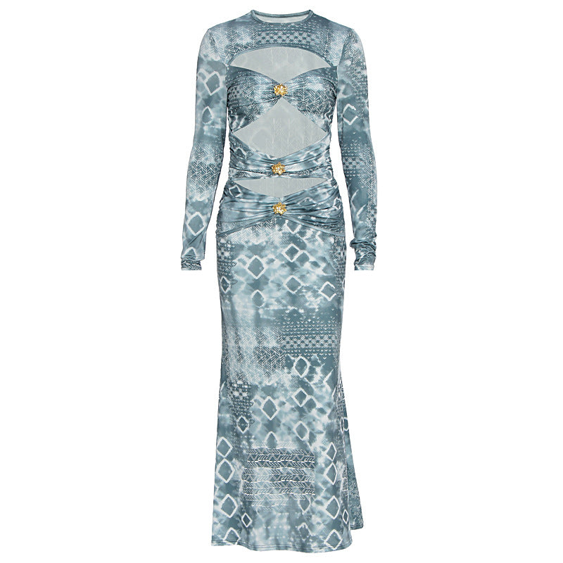 Damen Maxikleid mit transparenten Einsätzen und raffinierten Rüschendetails R&B