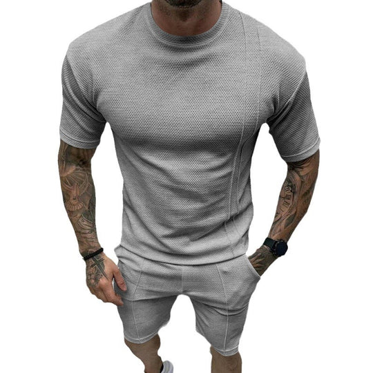 Herren Sportliches Kurzarm-Set mit innovativem Texturdesign und praktischen Eingrifftaschen R&B