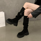 Damen Elegante Overknee-Stiefel mit modischem Riemen und Knopfdetails R&B