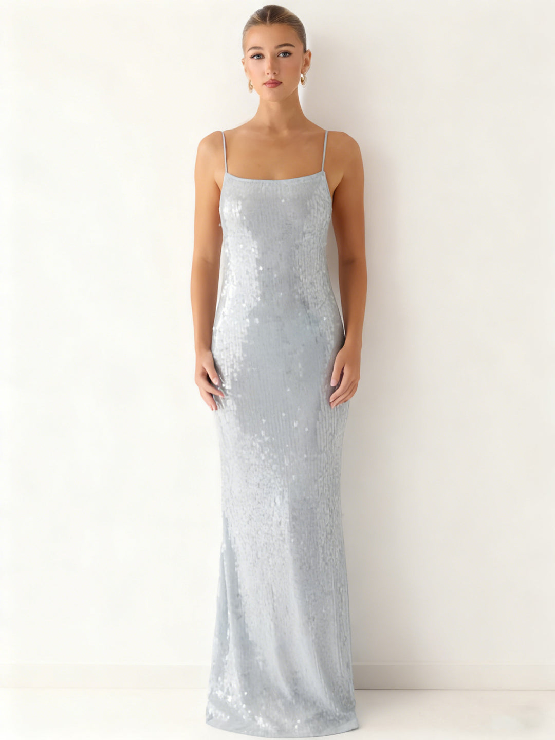 Damen Glamouröses Pailletten-Maxikleid mit schmalem Schnitt und feinen Spaghettiträgern R&B