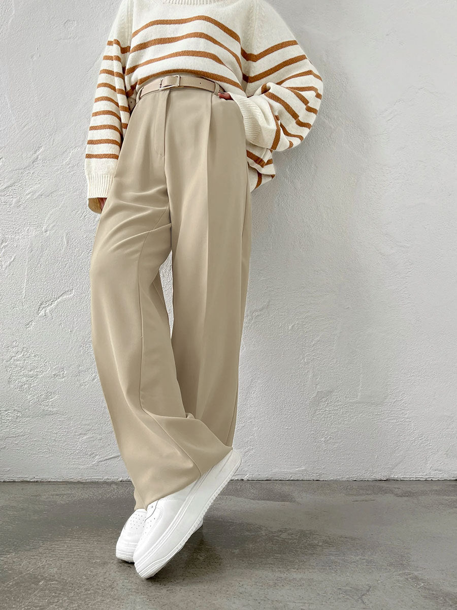 Damen Elegante High-Waist-Hose mit Bügelfalte und Bindegürtel R&B