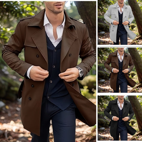 Herren klassischer Trenchcoat im zeitlosen Design mit knöpfbaren Taschen R&B