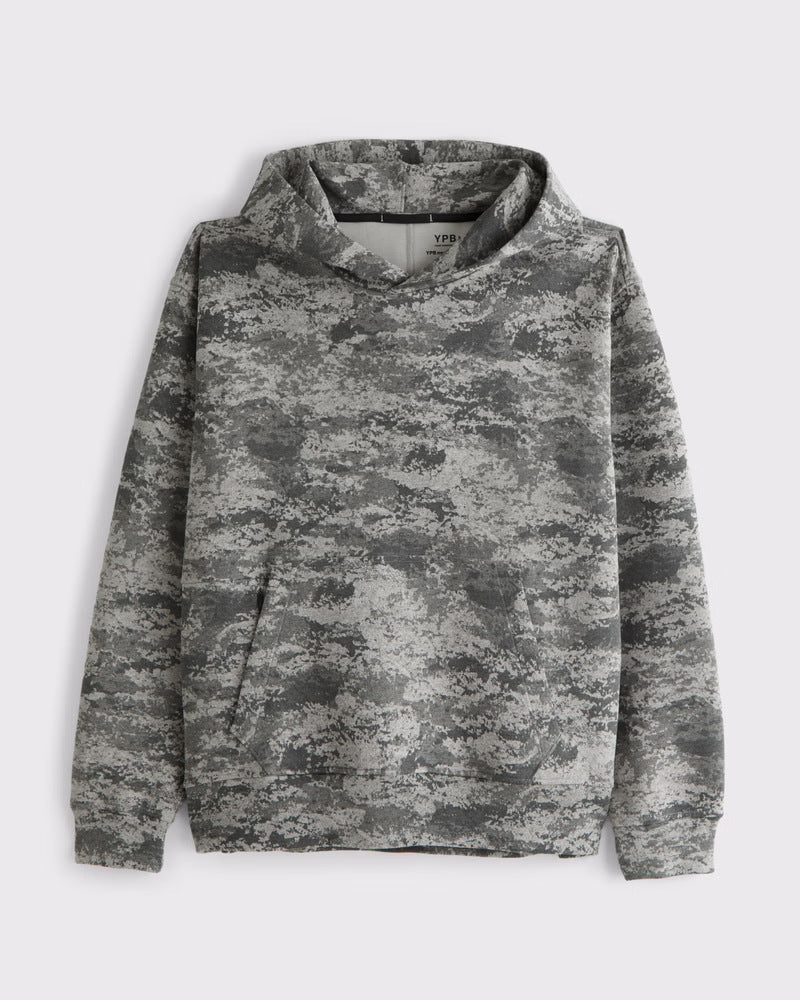 Unisex nan lockerer Kapuzensweat mit dezenter Blätterstruktur, doppelter Kapuze ohne Kordelzug und Kängurutasche R&B