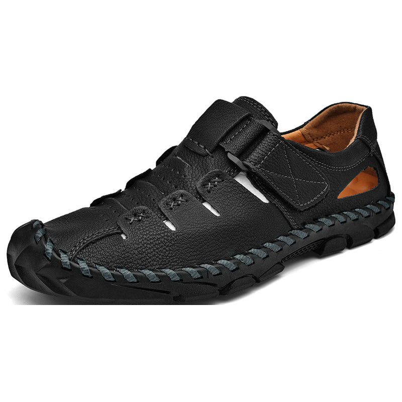 Herren Bequeme Leder-Sandalen mit verstellbarem Klettverschluss R&B