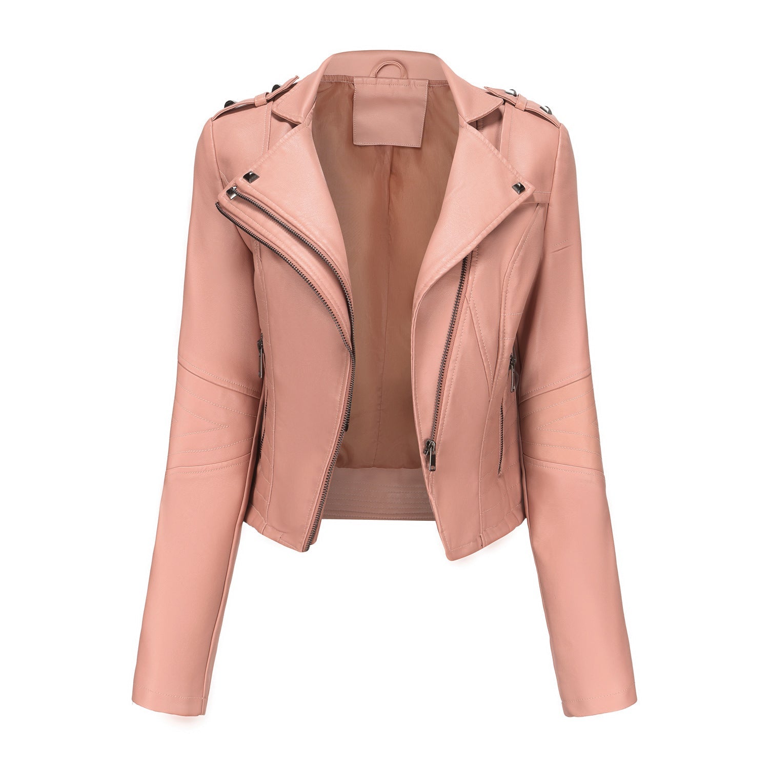 Damen stylische Bikerjacke mit asymmetrischem Reißverschluss und Detailnähten