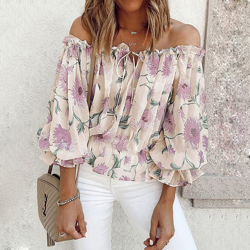 Damen Off-Shoulder Bluse mit floralen Mustern und Rüschendetails R&B