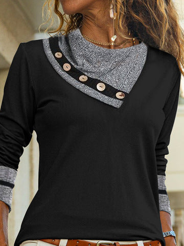 Damen modisches Longsleeve-T-Shirt mit Kragen und Knöpfen R&B