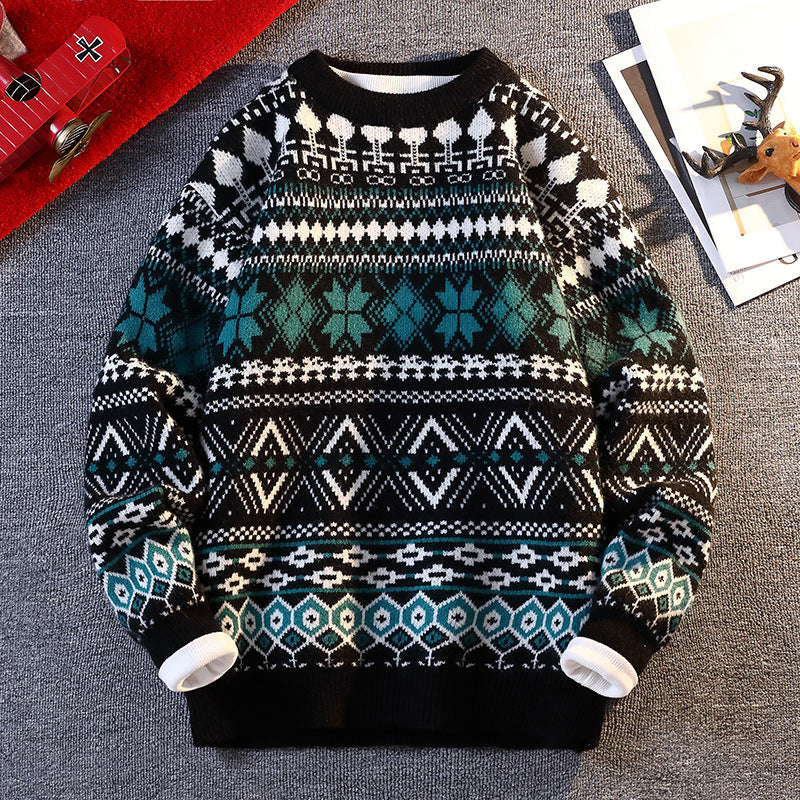 Herren gemusterter Pullover mit winterlichem Design und hohem Kragen R&B