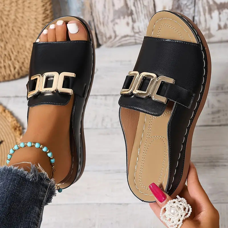 Damen elegante Riemchen-Sandalen mit modischer Schnallenverzierung