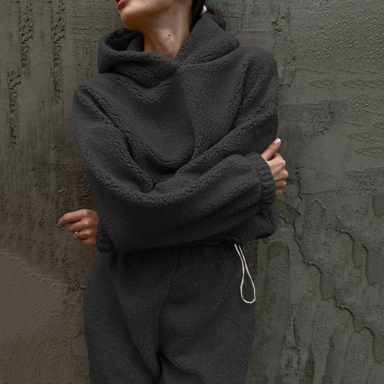 Damen Kuscheliges Fleece-Set mit Kapuze und elastischem Bund R&B