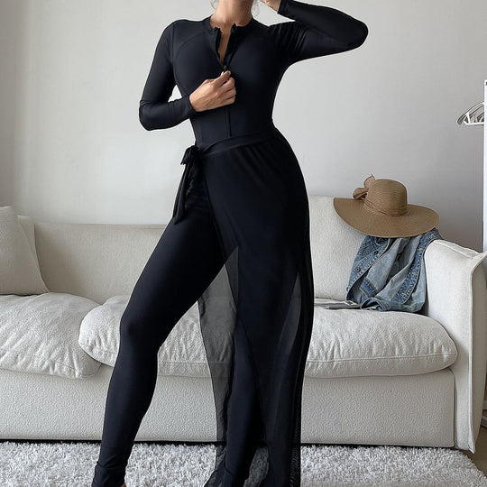 Damen eleganter UV-Schutz-Surfanzug mit durchsichtiger Overlay R&B
