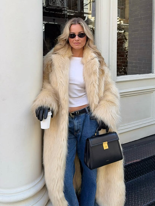 Damen Kunstfellmantel mit voluminösen Ärmeln und elegantem Schnitt R&B