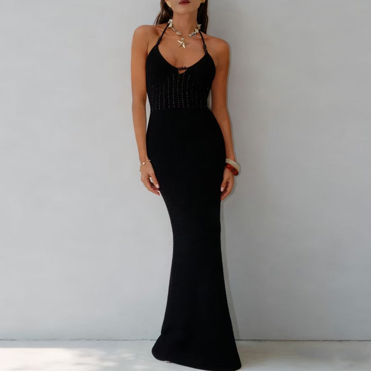 Damen elegantes Strickmaxikleid mit raffinierten Details R&B
