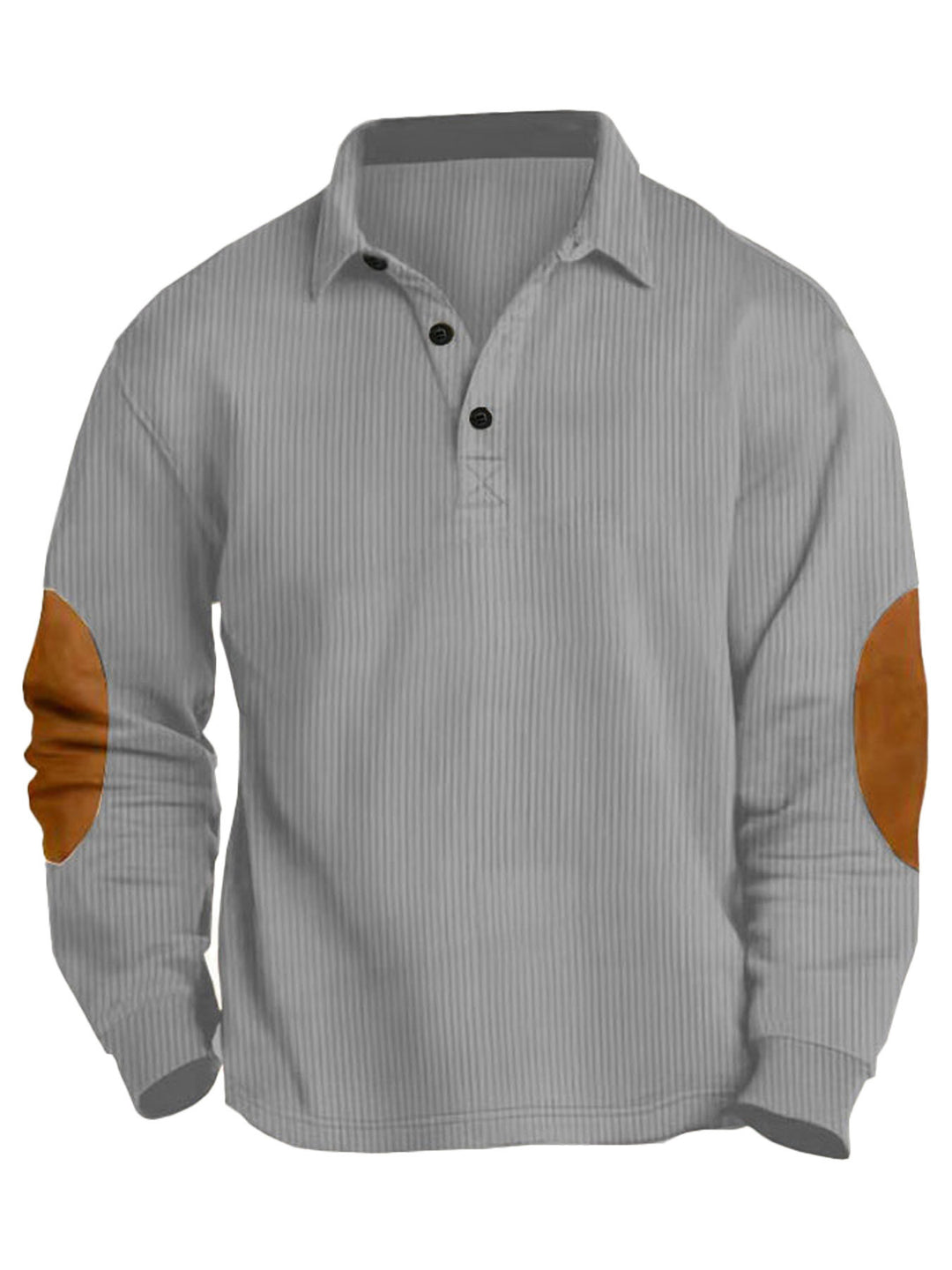 Herren nan legeres Langarm-Poloshirt mit Hemdkragen, kurzer Knopfleiste, feiner Struktur und Velours-Ellenbogenbesatz R&B