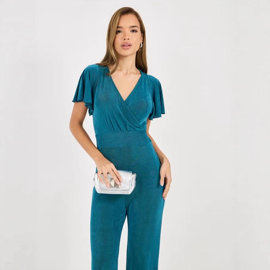 Damen eleganter Jumpsuit mit fließendem Schnitt und detailreichen Puffärmeln R&B