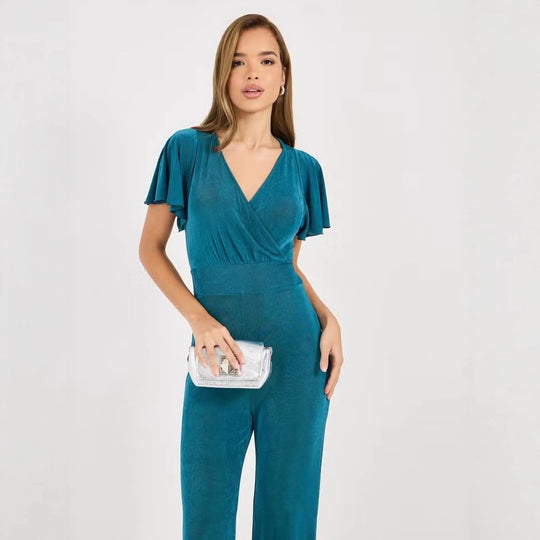Damen eleganter Jumpsuit mit fließendem Schnitt und detailreichen Puffärmeln R&B