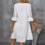 Damen Kurzarm Kleid mit voluminösem Saum und Spitzenärmeln R&B
