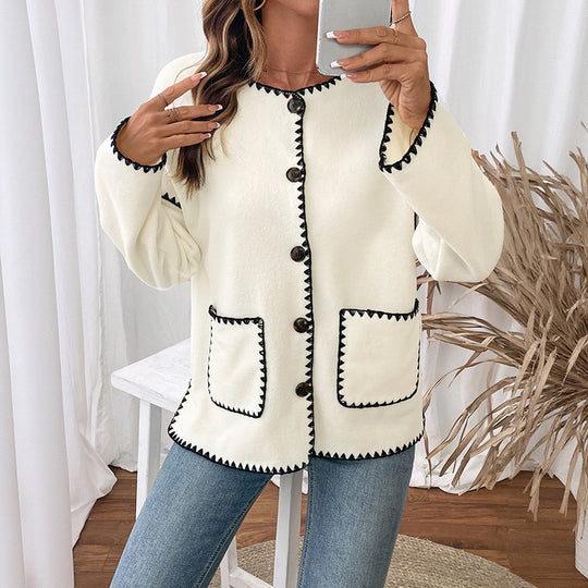 Damen modische Strickjacke mit einzigartigen Kontrastnähten R&B