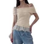 Damen Off-Shoulder Oberteil mit Rüschensaum R&B