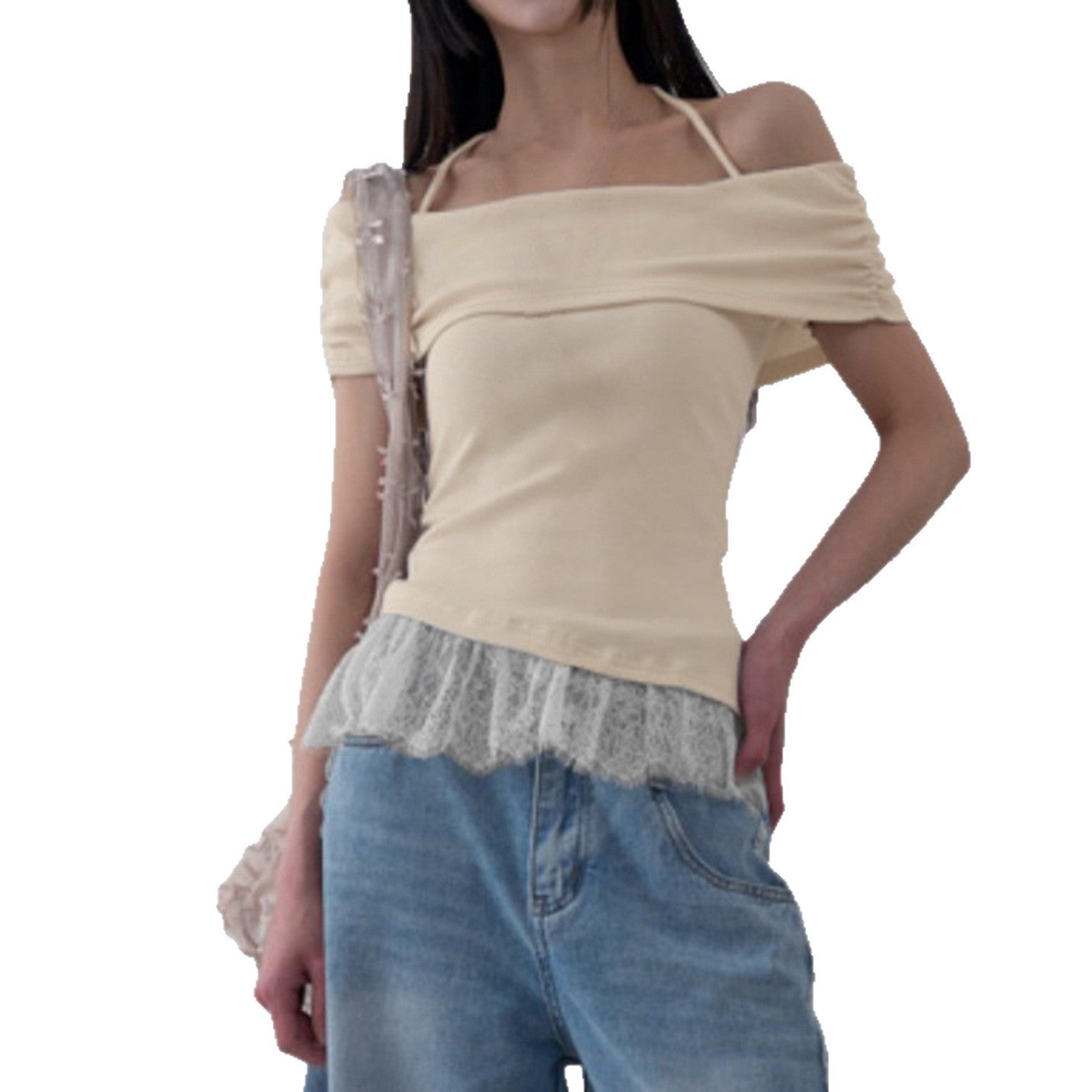 Damen Off-Shoulder Oberteil mit Rüschensaum R&B