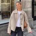 Damen modische Wolljacke mit lässigem Schnitt und Knopfdetails R&B