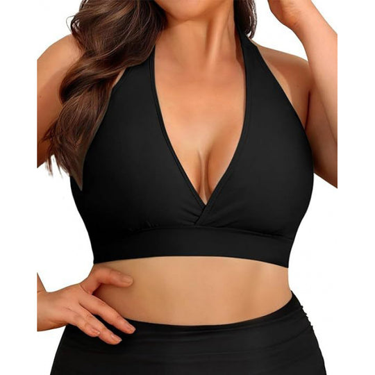 Damen Triangel-Bikini-Oberteil mit tiefem V-Ausschnitt und verstellbaren Trägern R&B