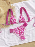Damen Bikini mit dekorativen Rüschen und elegantem Muster R&B