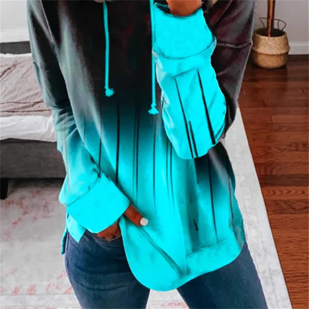Damen nan Relaxed-Fit Kapuzen-Sweatshirt mit Ombre-Effekt, Kordelzug, abgerundetem Saum und seitlichen Schlitzen R&B