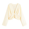 Damen legeres Blusenshirt mit Raffung und tiefem V-Ausschnitt R&B